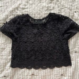 Reformation Pierrot Crop Lace Top in Black